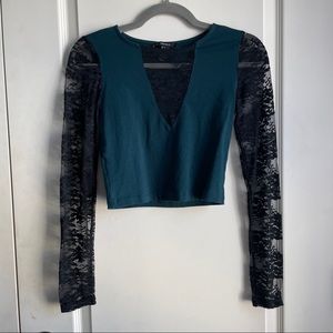 dark teal & black lace crop top